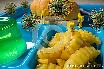 School Lunch Coronavirus Hazmat Stock Photo