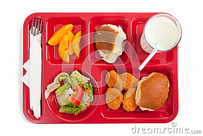 School lunch tray on a white background Stock Photo