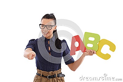 School-marm teaching alphabet Stock Photo