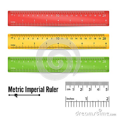 School Measuring Ruler Vector. Measure Tool. Millimeters, Centimeters And Inches Scale. Isolated Illustration Vector Illustration