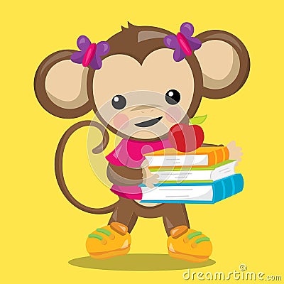 School monkey girl with book 02 Vector Illustration