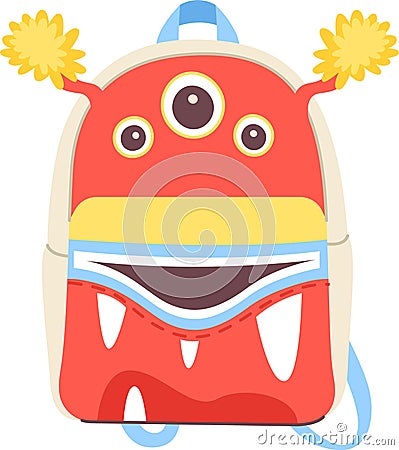 School Monster Backpack Vector Illustration