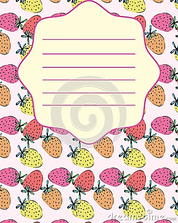 School notebook cover postcard invitation strawberry template Vector Illustration