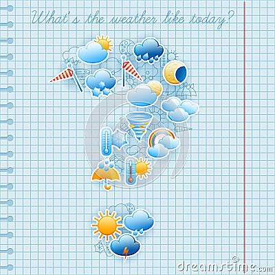 School notebook page weather forecast concept Vector Illustration