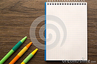 School notebook and stationery. Back to school creative, abstract, concept background Stock Photo