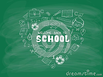 School objects in the shape of heart Vector Illustration