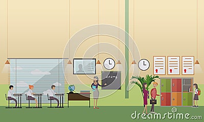 School office concept vector illustration in flat style Vector Illustration