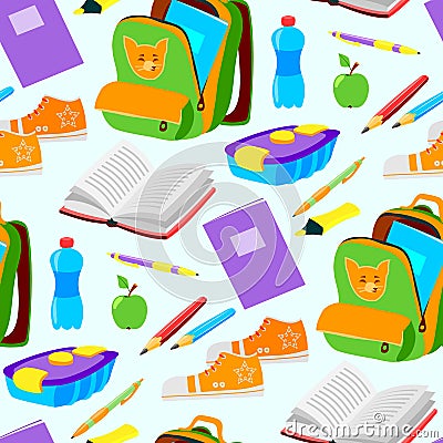 School or office supplies educational accessories vector illustration seamless pattern background Vector Illustration