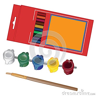 School paint kit for artist with paints and Vector Illustration