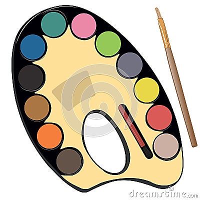 School paint kit for artist with paints, pencils Vector Illustration