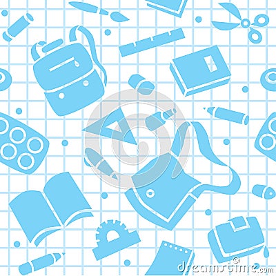 School pattern with education supplies Vector Illustration