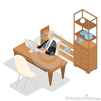 School principal sitting in his office and working Vector Illustration