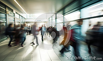 School pupils rushing through the corridors of a modern school, motion blur Stock Photo