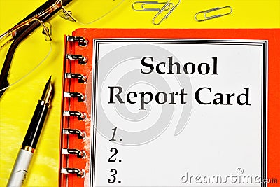 School report card for information. the subjects studied are listed and final grades are given for the periods of study at the Stock Photo