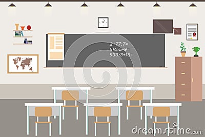 School room interior,classroom with furniture Vector Illustration