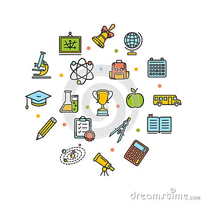 School Round Design Template Thin Line Icon. Vector Vector Illustration