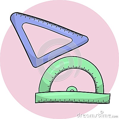 School rulers, protractor and triangular ruler, Round card with a textbook , vector illustration, design element Vector Illustration