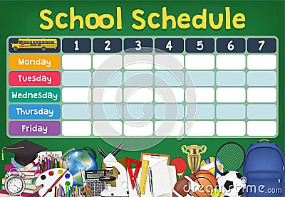 School schedule timetable with student items Vector Illustration