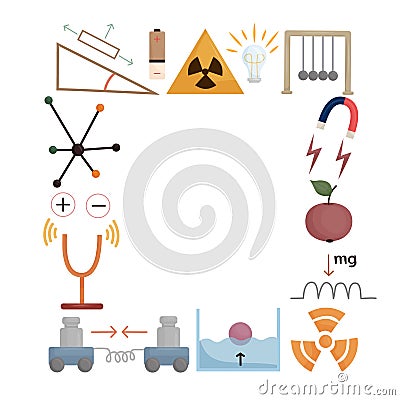 School science frame illustration, physics supplies clipart set, education background, Illustration of the laboratory. Physics Cartoon Illustration