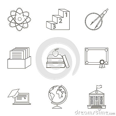 School set icons in outline style. Big collection of school vector symbol stock illustration Vector Illustration