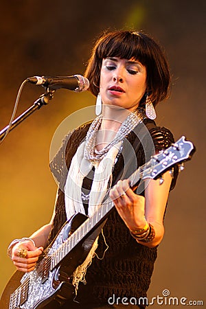 School of Seven Bells (often stylized as SVIIB), American indie rock band, performs at FIB Editorial Stock Photo