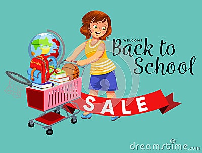 School shopping with mom poster with logo for banner Vector Illustration