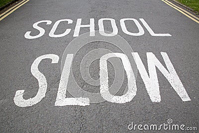 School Slow Traffic Warning Sign Stock Photo