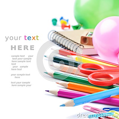 School stationery isolated over white Stock Photo