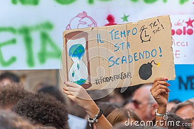 Fridays for future: students hands showing banners and boards: time is ending Editorial Stock Photo