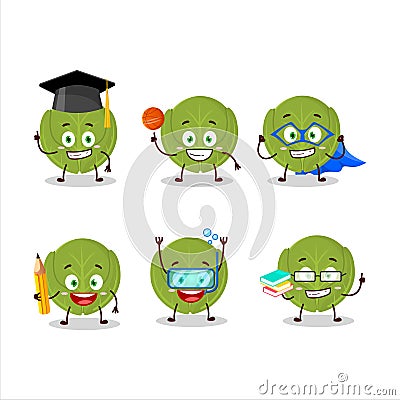 School student of brussels sprouts cartoon character with various expressions Vector Illustration