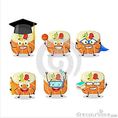 School student of norimaki sushi cartoon character with various expressions Vector Illustration