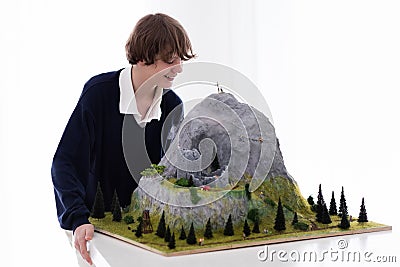 School student working on model building project Stock Photo