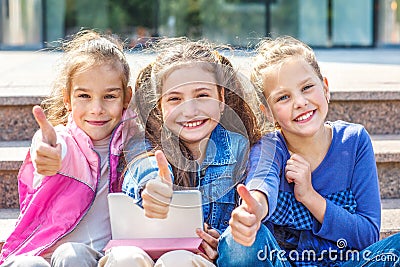 School students with tablet Stock Photo