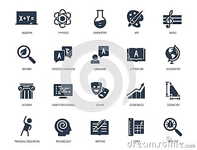 School Subjects Icon Set Vector Illustration