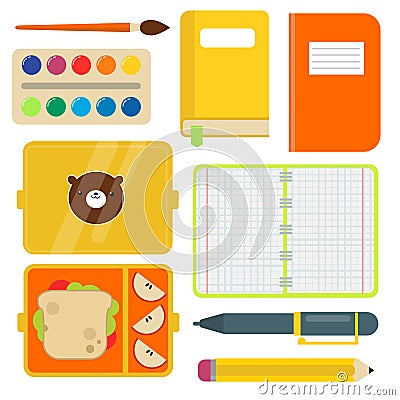 School supplies children stationary educational accessory student notebook vector illustration. Vector Illustration