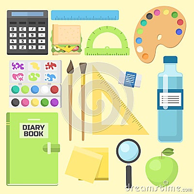 School supplies children stationary educational accessory student notebook vector illustration. Vector Illustration