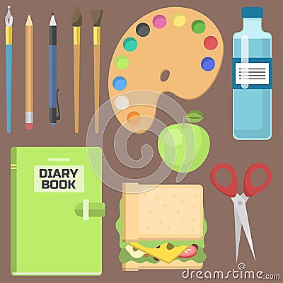 School supplies children stationary educational accessory student notebook vector illustration. Vector Illustration