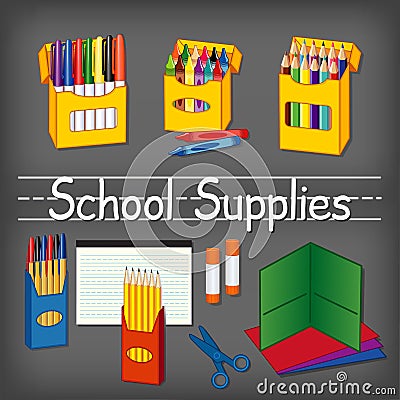 School Supplies, Chalkboard Background Vector Illustration