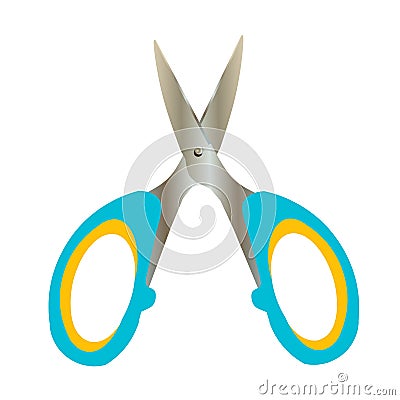 School supplies. A little colorful scissors for kids. Cartoon vector illustration. The all purpose scissors is opened. Cartoon Illustration