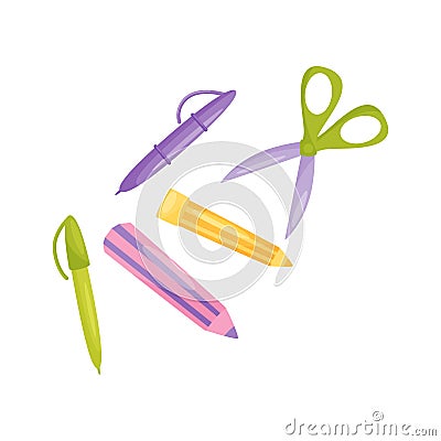 School supplies, pen, pencil, scissors, school education and knowledge vector Illustration Vector Illustration