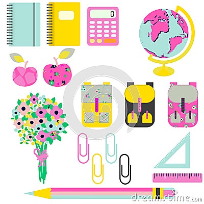 School supplies vector clip art stationery objects. Vector Illustration