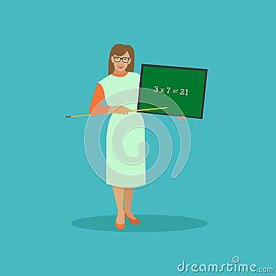 School teacher with chalkboard vector illustration in flat style design Vector Illustration