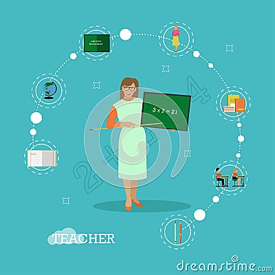 School teacher with chalkboard vector illustration in flat style design Vector Illustration