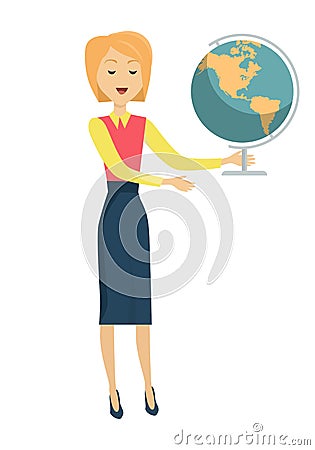 School Teacher with Earth Globe Vector Illustration