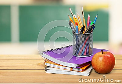 School teacher`s desk Stock Photo