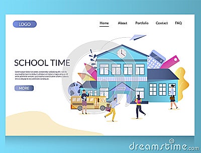 School time vector website landing page design template Vector Illustration