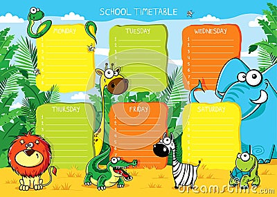 School timetable animals of Africa Vector Illustration