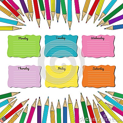 School timetable with multicolored pencils. Vector Illustration