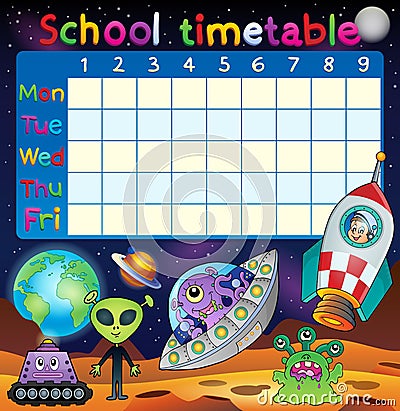 School timetable space fantasy theme Vector Illustration