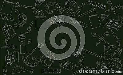 School tools on a green background. Pattern. Two-color vector gr Stock Photo